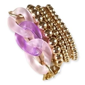 14k Gold Filled Acrylic Link Bracelet Hand Crafted Lavender